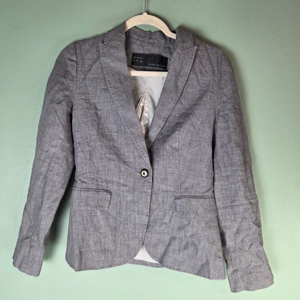 Zara Basic Womens Small Gray One Button Blazer Office Career Workwear